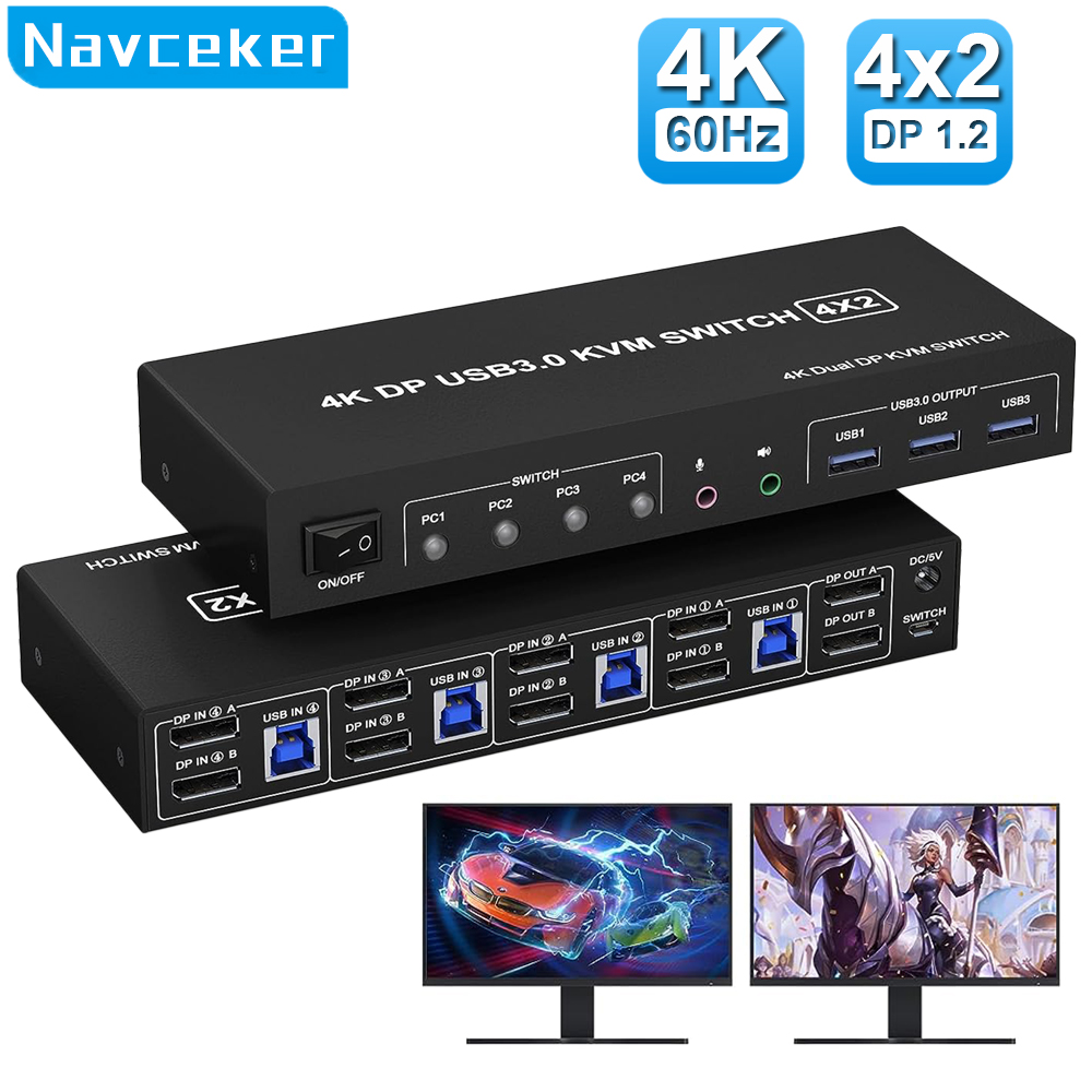 Hdmi Kvm Switch 4 Port Dual Monitor - Navceker KVM Switch 4 PC 2