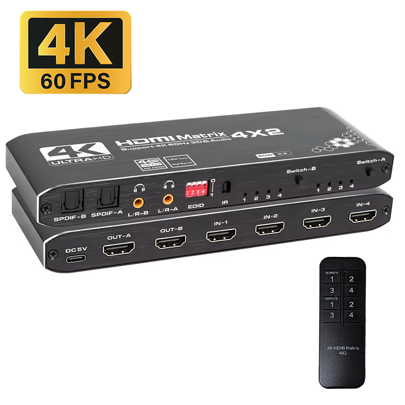 Hdmi Splitter 1 In 4 Out 4K 60Hz - Saklar Matriks HDMI 4K 4x2 4K@60Hz,