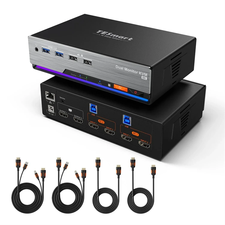 Hdmi Kvm Switch 4 Port Dual Monitor - TESmart untuk HDMI 2.1 Dual 4K144Hz
