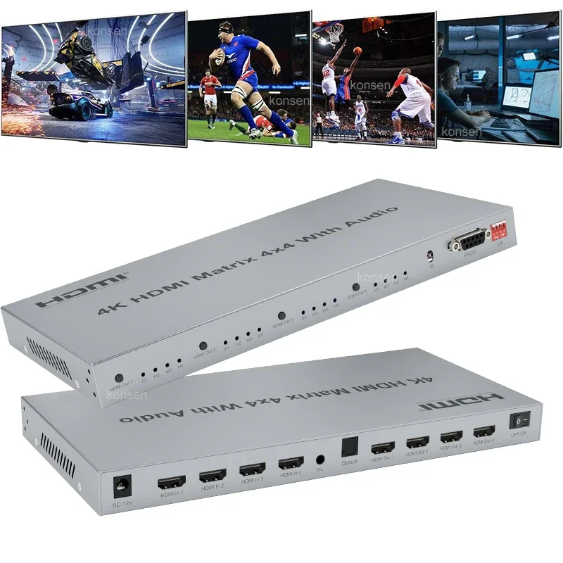 Hdmi Matrix Switch 4X4 4K 60Hz - Konverter Splitter sakelar Video matriks HDMI