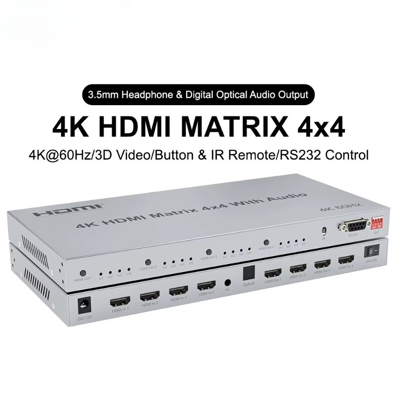 Hdmi Matrix Switch 4X4 4K 60Hz - Matriks HDMI 4x4 dengan RS232, peralihan