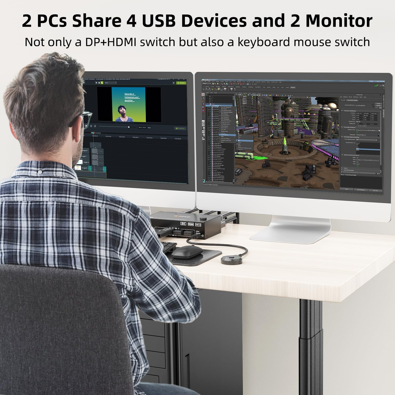8K KVM Switch 2 PC 2 Monitor,  - Hdmi Kvm Switch 4 Port Dual Monitor ulasan dan harga