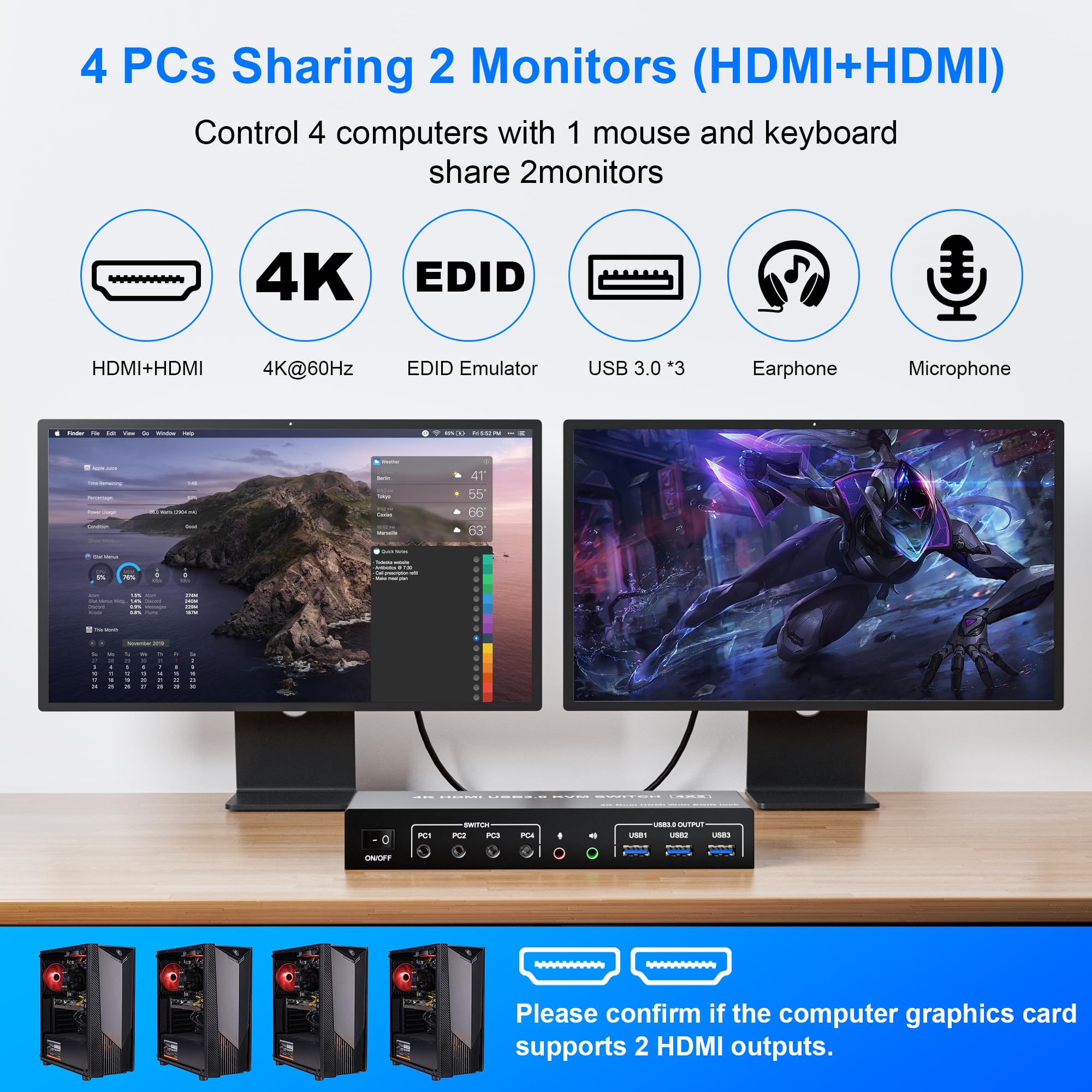 USB 3.0 KVM Switch 4 Komputer  - Hdmi Kvm Switch 4 Port Dual Monitor ulasan dan harga