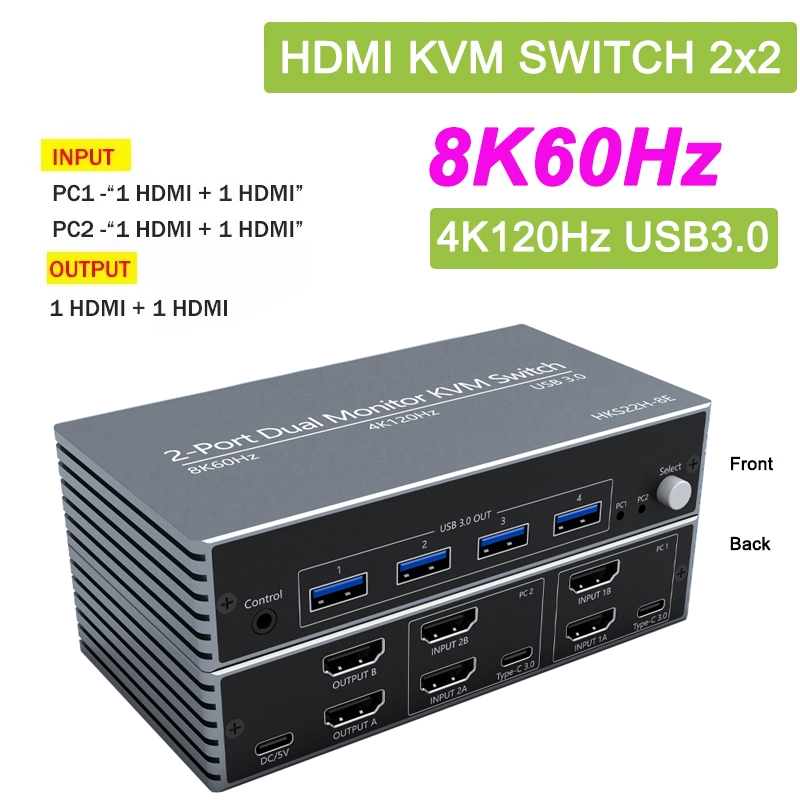 8K 60Hz 2X2 KVM Switch HDMI2.1 - Hdmi Kvm Switch 4 Port Dual Monitor ulasan dan harga