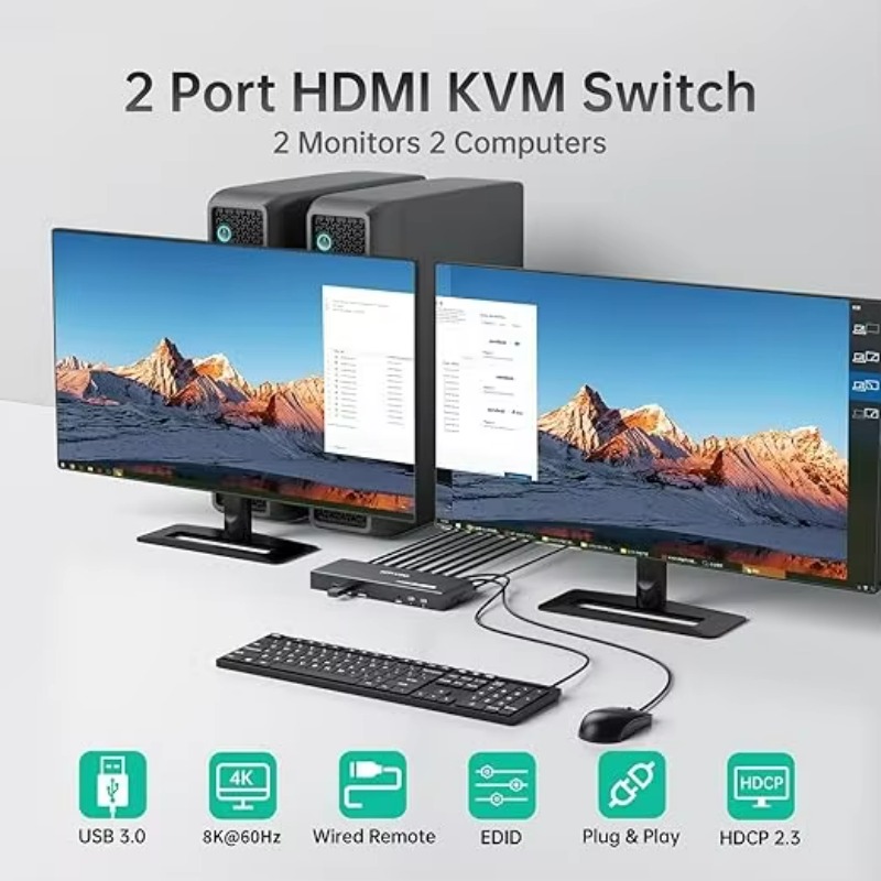 Switch KVM HDMI 8K 60Hz untuk  - Hdmi Kvm Switch 4 Port Dual Monitor ulasan dan harga