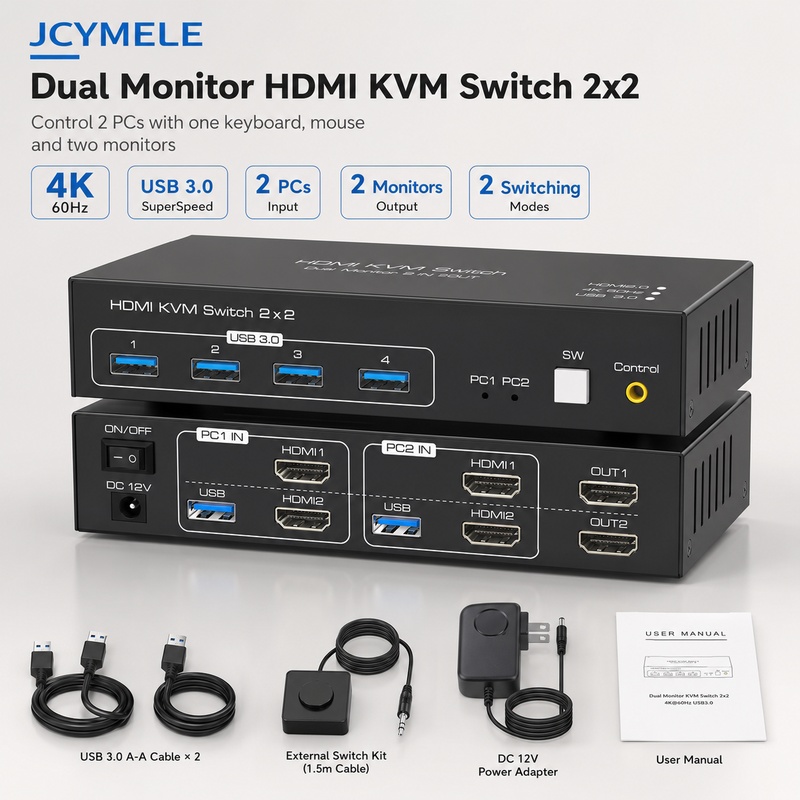 HDMI KVM Switch 2 Komputer 2 M - Hdmi Kvm Switch 4 Port Dual Monitor ulasan dan harga