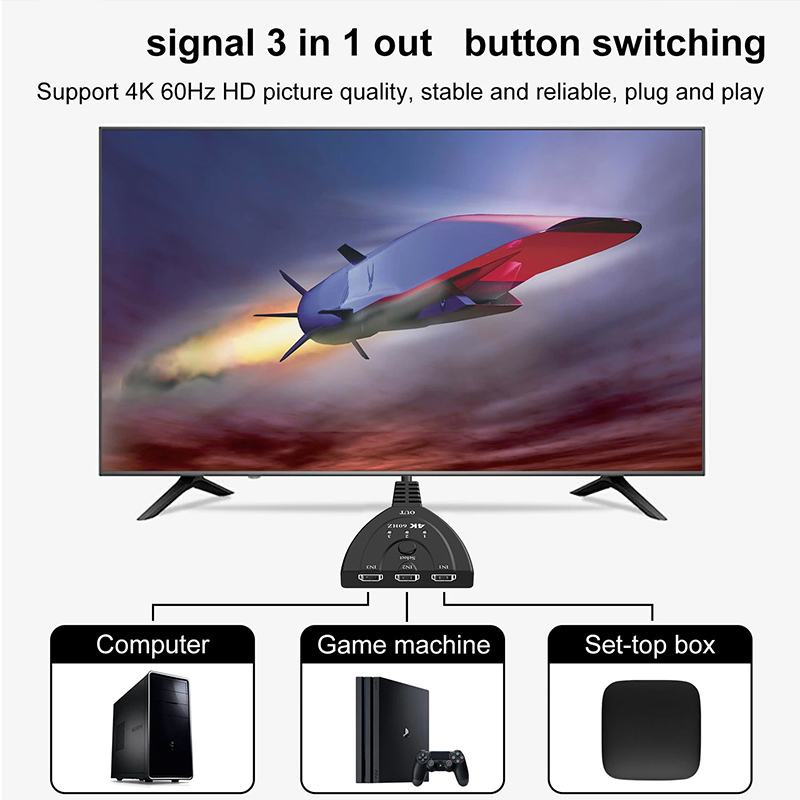 4K 60Hz 3D Mini 3 Port HD Swit - Hdmi Splitter 1 In 4 Out 4K 60Hz ulasan dan harga